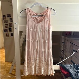 Blush Pink Embroidered Sleeveless Bow Dress